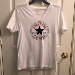 White Short Sleeve Converse V-Neck